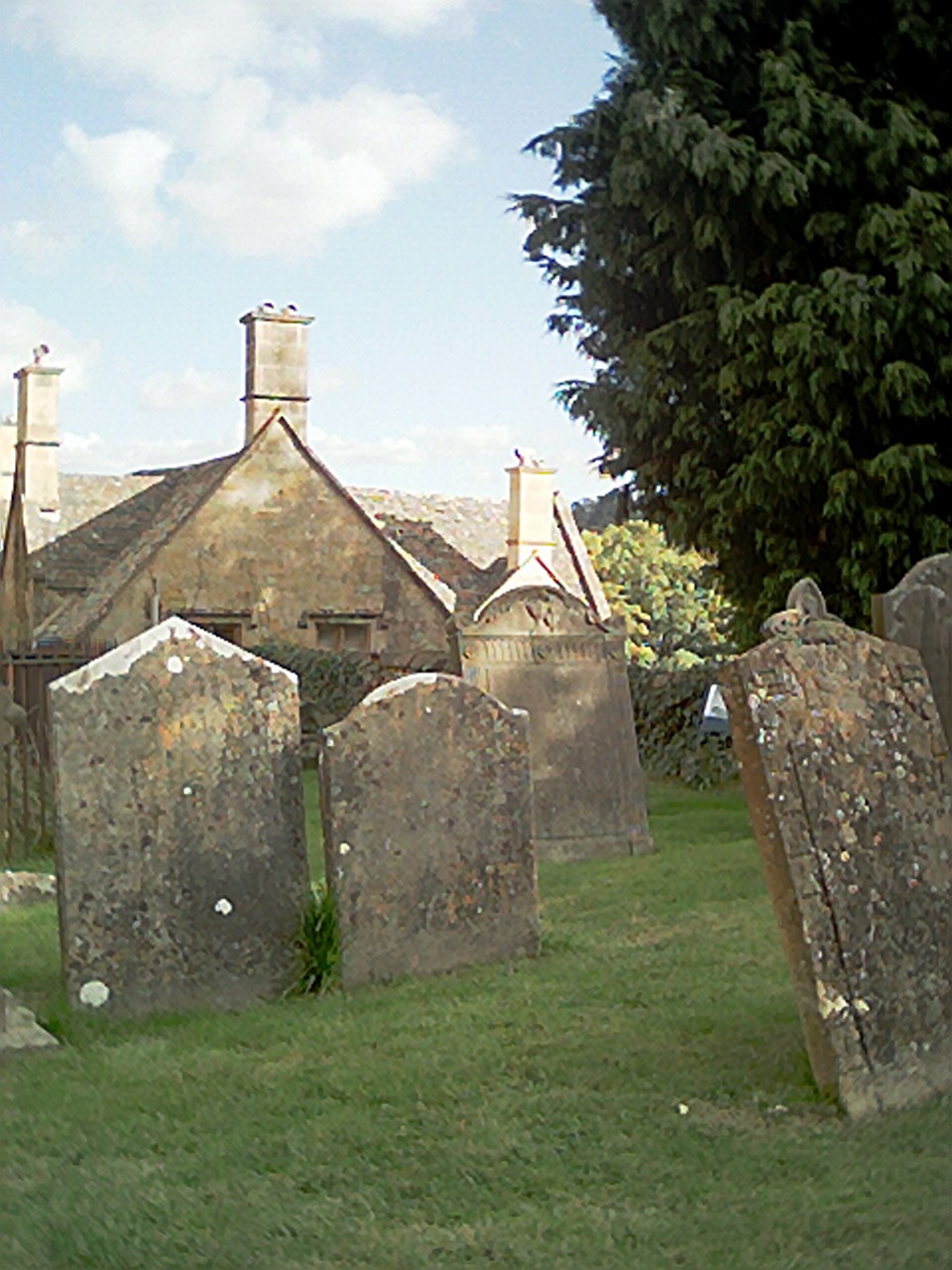 Thomas' gravestone in Blockley Churchyard (on left)